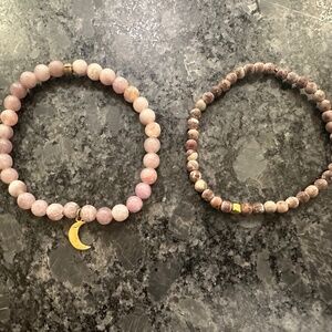 Set of 2 Lavender Purple Beaded Bracelets with Gold Accents